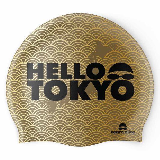Hello Tokyo Swim Cap - Metallic Gold